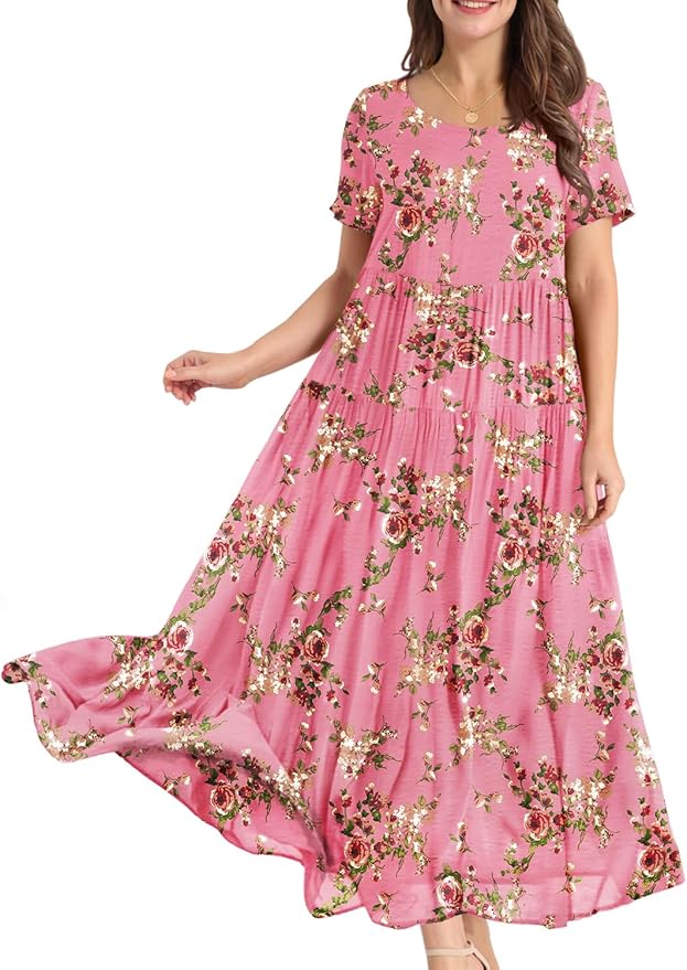 YESNO Women Casual Loose Bohemian Floral Dress